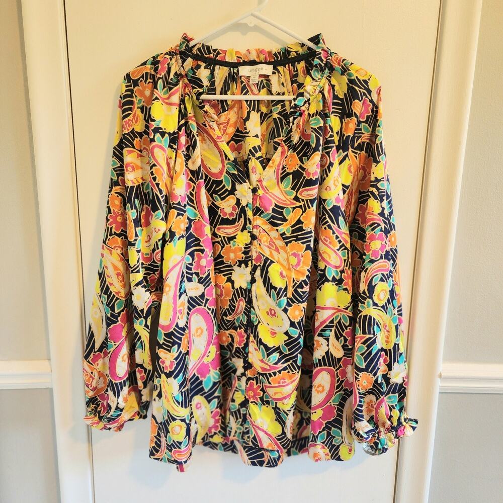 Umgee Top Women’s Size 1XL Long Sleeve Paisley Floral Boho Blouse